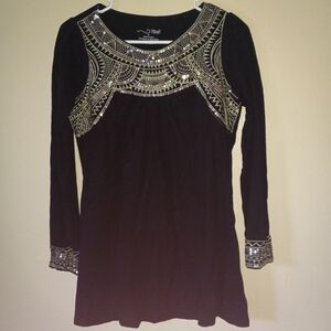 RXB Exotic Long-Sleeved Black Top with Gold Detailing Women's M